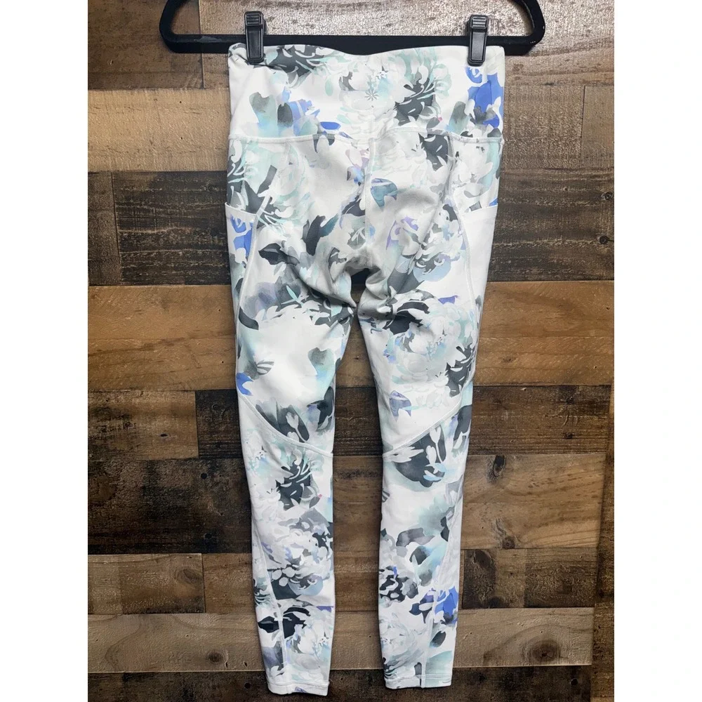Athleta Salutation Stash Floral Watercolor High Rise Leggings Blue XS 7/8 Length